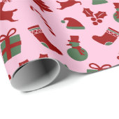 Schattige roze kerstinpakpapier cadeaupapier (Rol Hoek)