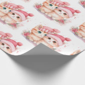 Schattige roze kerstkattenpatroon cadeaupapier (Hoek)