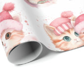 Schattige roze kerstkattenpatroon cadeaupapier (Rol Hoek)