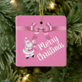 Schattige roze kerstkerst keramisch ornament