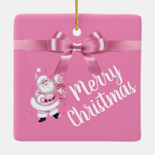 Schattige roze kerstkerst keramisch ornament (Achterkant)