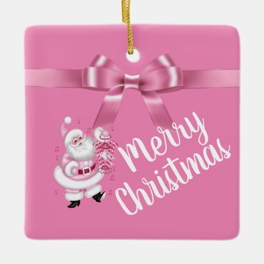 Schattige roze kerstkerst keramisch ornament (Voorkant)