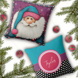 Schattige Roze Kerstman Gepersonaliseerde naam Kussen