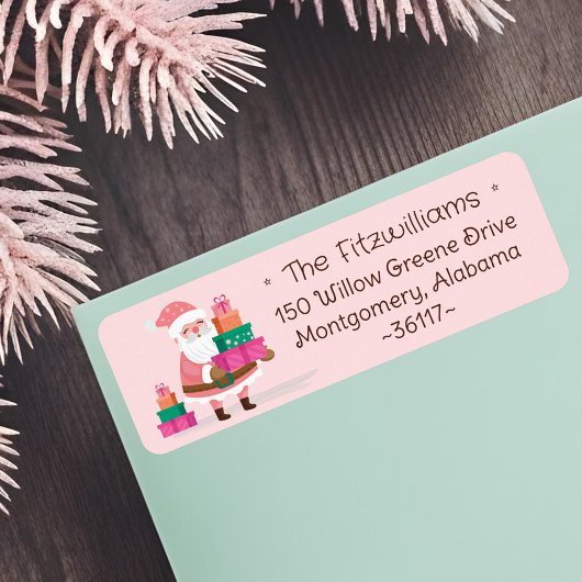 Schattige Roze Kerstman met Kado's Etiket
