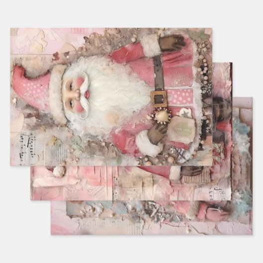 Schattige  Roze Kerstmis Kerstman Thema Mix Inpakpapier Vel (Set)