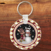 Schattige Roze Kerstmis Sneeuwkonijntje Konijnenil Sleutelhanger (Voorkant)