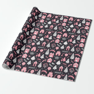 Schattige roze kerstpatroon cadeaupapier