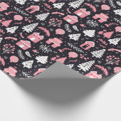 Schattige roze kerstpatroon cadeaupapier (Hoek)