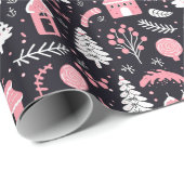 Schattige roze kerstpatroon cadeaupapier (Rol Hoek)