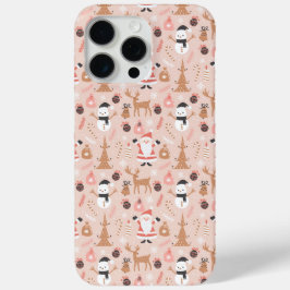 Schattige roze kerstpatroon met kerstman iPhone 15 pro max hoesje