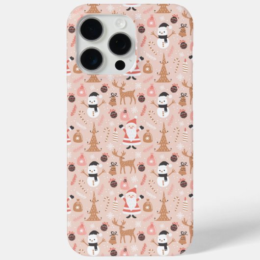 Schattige roze kerstpatroon met kerstman Case-Mate iPhone case (Achterkant)