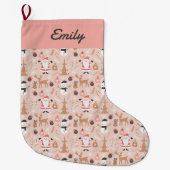 Schattige roze kerstpatroon met kerstman grote kerstsok (Voorkant)