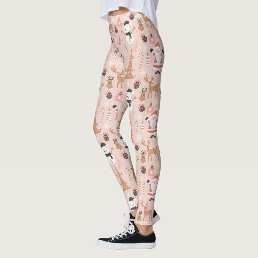 Schattige roze kerstpatroon met kerstman leggings (Links)