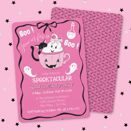 Schattige Roze Kind Halloween Uitnodiging met Blac