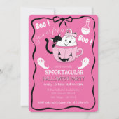 Schattige Roze Kind Halloween Uitnodiging met Blac (Voorkant)