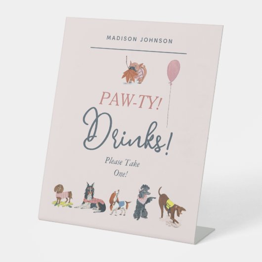 Schattige Roze Kinderen Verjaardagsfeestje Honden  Reclamebord Met Voetstuk (Voorkant)