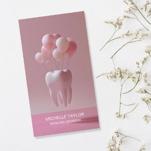 Schattige roze kinderfamilie tandarts visitekaartje