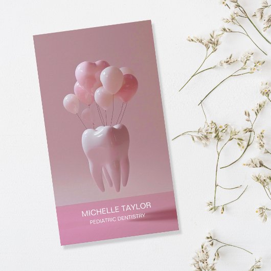 Schattige roze kinderfamilie tandarts visitekaartje