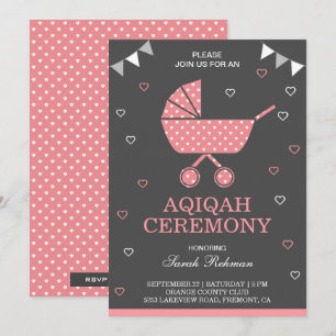 Schattige Roze Kinderwagen Baby Meisje Aqiqah Kaart