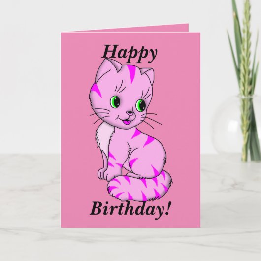 Schattige roze kitten kaart (Voorkant)