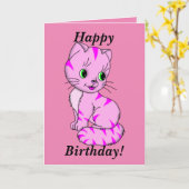 Schattige roze kitten kaart (Gele Bloem)