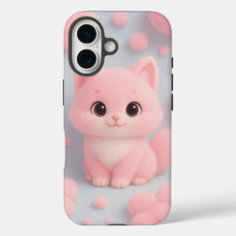 Schattige Roze Kitten met Fluffy Pom-Poms iPhone 16 Hoesje