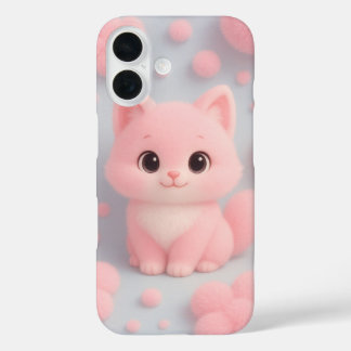 Schattige Roze Kitten met Fluffy Pom-Poms iPhone 16 Hoesje