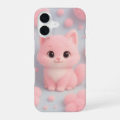 Schattige Roze Kitten met Fluffy Pom-Poms iPhone 16 Hoesje (Achterkant)