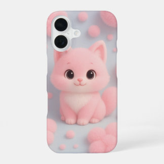 Schattige Roze Kitten met Fluffy Pom-Poms iPhone 16 Hoesje