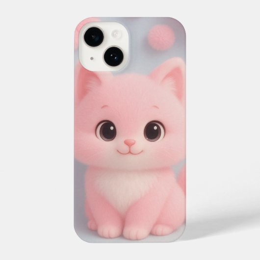 Schattige Roze Kitten met Fluffy Pom-Poms iPhone Hoesje (Achterkant)