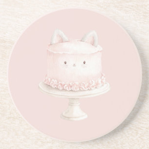 Schattige Roze Kitty Kat Cake Meow Zandsteen Onderzetter