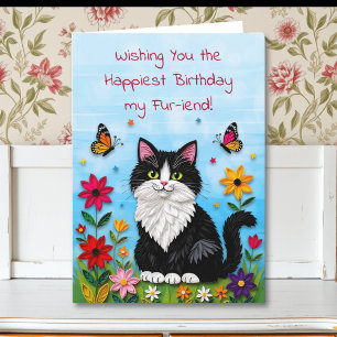 Schattige Roze Kitty Kat in Bloemen Verjaardag Kaart