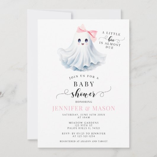 Schattige Roze Kleine Boo Ghost Bow Baby Girl Show Kaart (Voorkant)