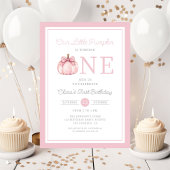 Schattige roze kleine pompoen 1e verjaardag kaart