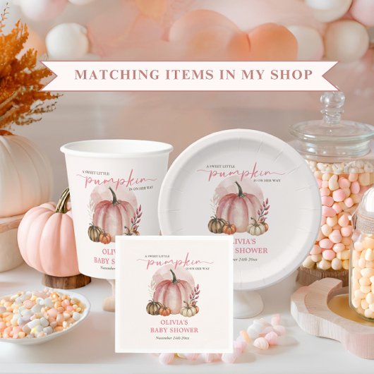 Schattige Roze Kleine Pompoen Meisje Baby shower Papieren Bordje