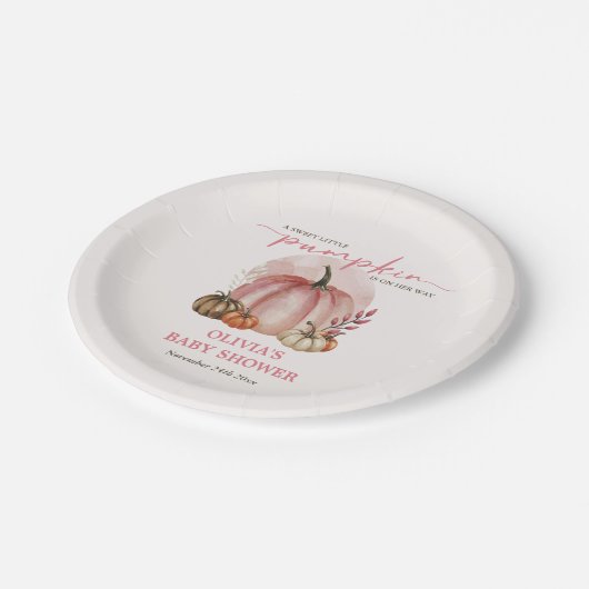 Schattige Roze Kleine Pompoen Meisje Baby shower Papieren Bordje (Gekanteld)