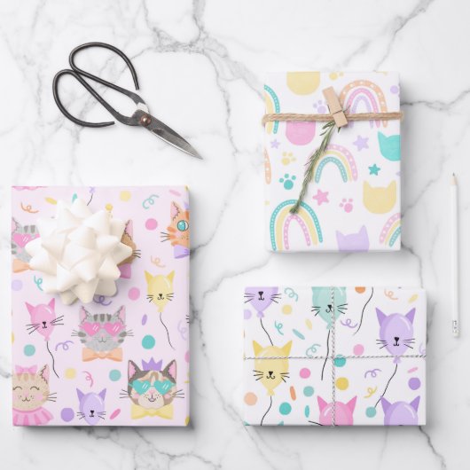 Schattige Roze Kleurrijke Kitten Kitty Cat Lover P Inpakpapier Vel (Voorkant)