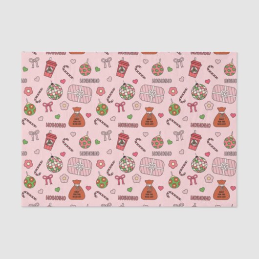 Schattige Roze Kleurrijke Retro Kerstmis Tissuepapier (Voorkant)