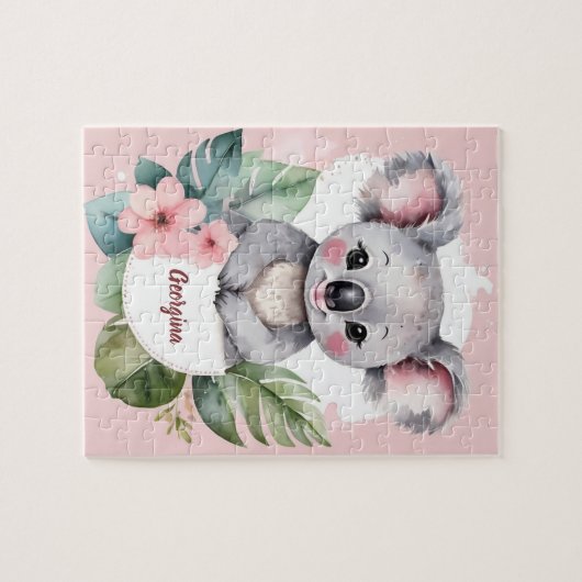 Schattige roze koala Beer gepersonaliseerd meisje Legpuzzel (Horizontaal)