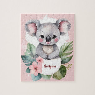 Schattige roze koala Beer gepersonaliseerd meisje Legpuzzel