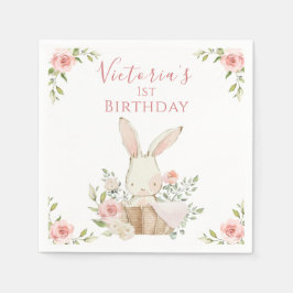 Schattige Roze Konijn 1 Eerste Verjaardag Servet