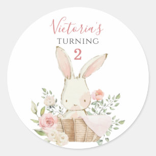 Schattige Roze Konijn 2 Twee Verjaardag Ronde Sticker