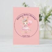 Schattige Roze Konijn Baby shower Bedankkaart (Staand voorkant)