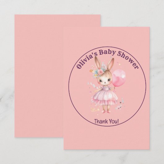 Schattige Roze Konijn Baby shower Bedankkaart (Voorkant / Achterkant)