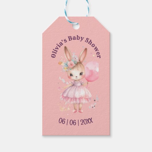 Schattige Roze Konijn Baby shower Cadeaulabel (Voorkant)