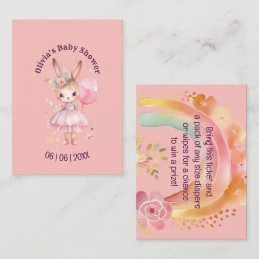 Schattige Roze Konijn Baby shower Informatiekaartje (Voorkant / Achterkant)