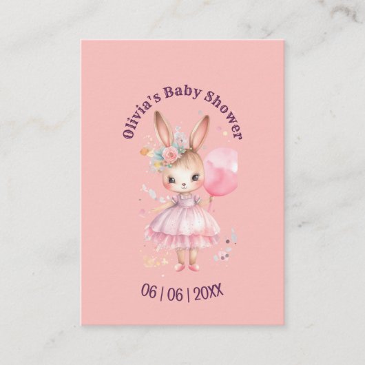 Schattige Roze Konijn Baby shower Informatiekaartje (Voorkant)