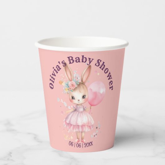 Schattige Roze Konijn Baby shower Papieren Bekers (Voorkant)