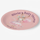 Schattige Roze Konijn Baby shower Papieren Bordje (Gekanteld)