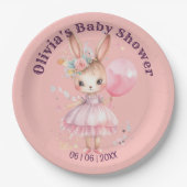 Schattige Roze Konijn Baby shower Papieren Bordje (Voorkant)